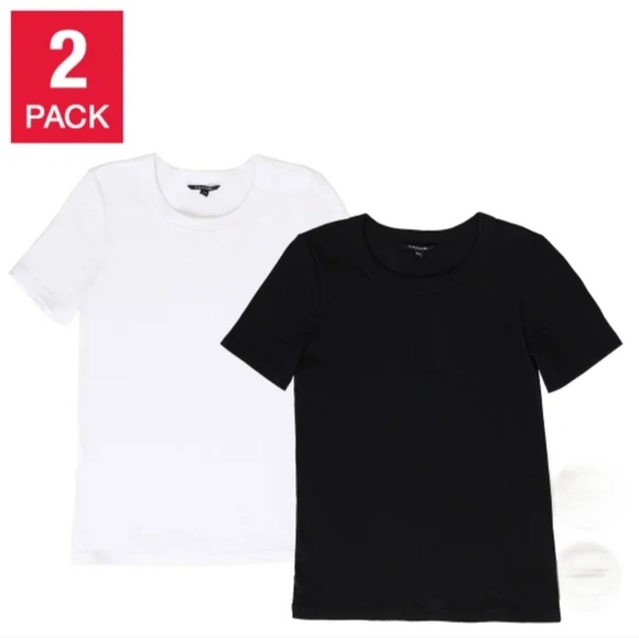 Tahari Ladies Ribbed Cotton T-shirt Women's Size Small Tee Black White 2 Pack - Picture 2 of 14